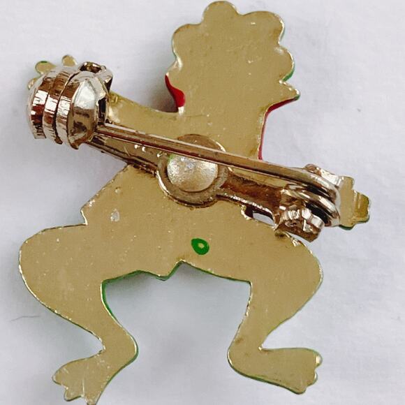 Vintage 70s 80s Enamel Frog Brooch Tuxedo Figural Pin Whimsical Korea Animal - Picture 8 of 9